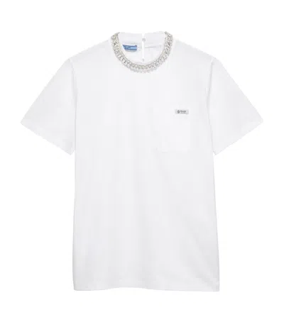 Prada Cotton Embellished T-shirt In White