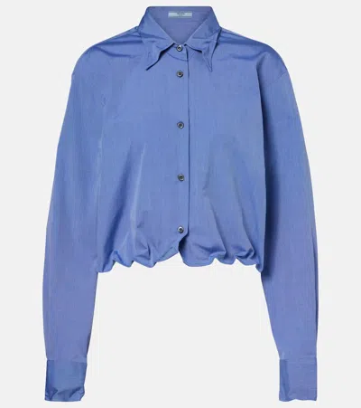 Prada Collared Neck Long Sleeve Textured Fabric Top In Blue