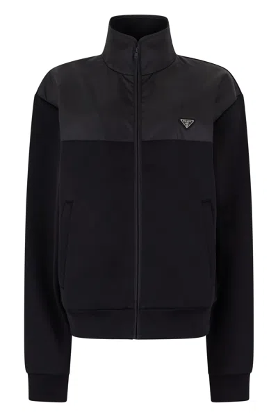 Prada Cotton Fleece And Re-nylon Sweatshirt In Black