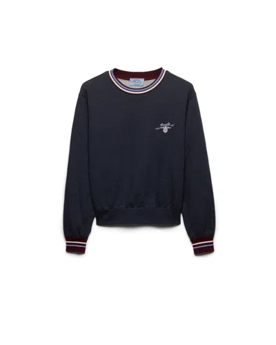 Prada Rundhals-sweatshirt Aus Baumwollfleece In Blue