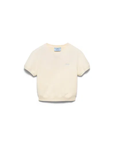 Prada Cotton Fleece Crew-neck T-shirt In Neutral