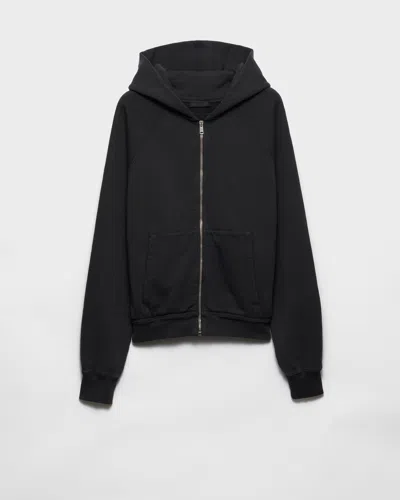 Prada Cotton Fleece Hoodie In Black
