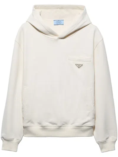 Prada Triangle-logo Cotton Hoodie In Neutrals