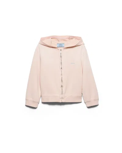 Prada Cotton Fleece Hoodie Zipper Jacket In Neutral