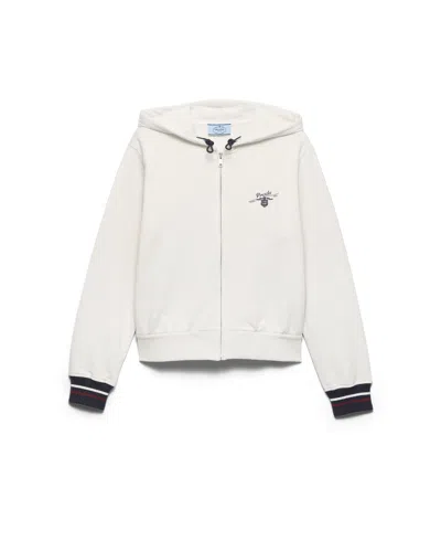 Prada Kapuzenjacke Aus Baumwollfleece Mit Reissverschluss In White