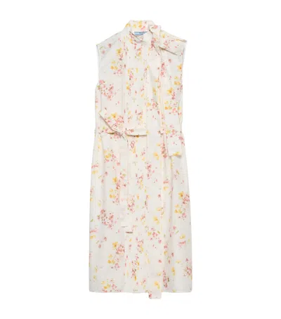 Prada Cotton Floral Print Midi Dress In Pink