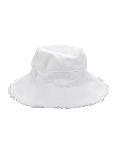Pre-owned Prada Cotton Fringed Bucket Hat In White
