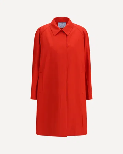 Prada Cotton Gabardine Coat With Classic Collar In Orange