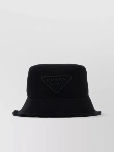 Prada Cotton Hat Frayed Brim In Black
