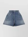 Prada Cotton High Waist Shorts In Blue