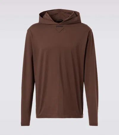 Prada Cotton Hoodie In Brown