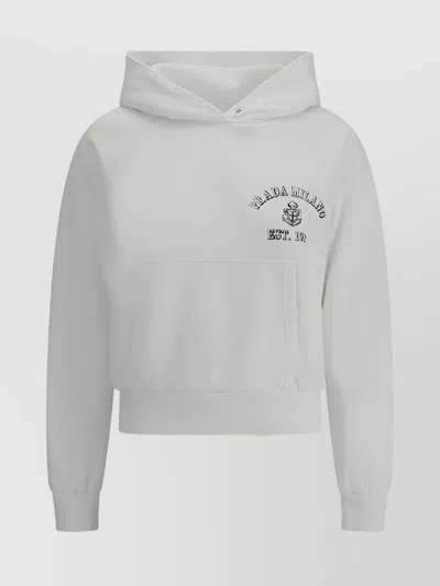 Prada Cotton Hoodie In Bianco