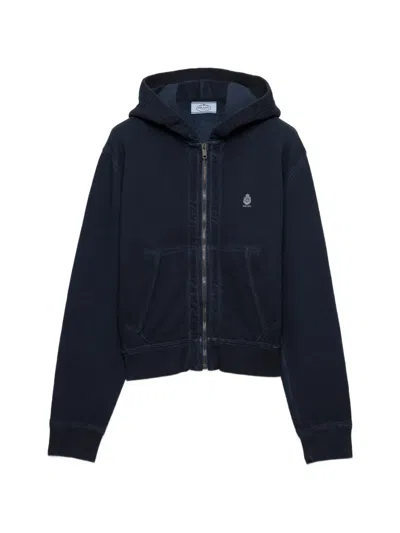 Prada Cotton Hoodie Jacket In Blue