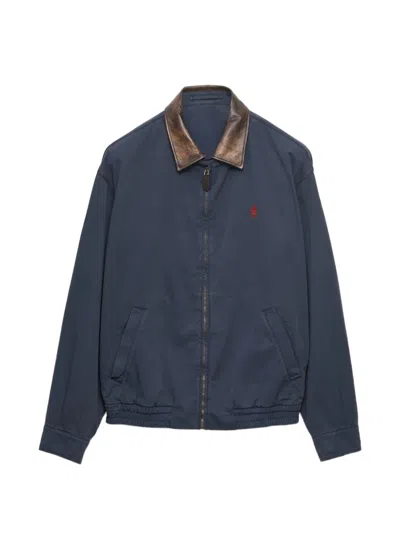 Prada Cotton Jacket With Leather Details In Blue