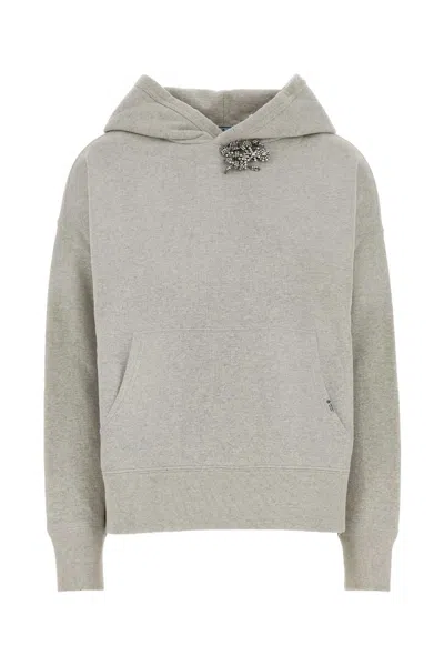 Prada Cotton Jersey Hoodie Sweatshirt In Gray