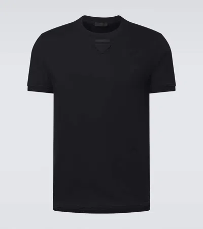 Prada Logo-embroidered Crewneck T-shirt In Black