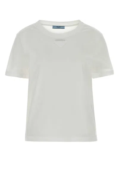 Prada Cotton Jersey T-shirt With Shapeable Hem In White
