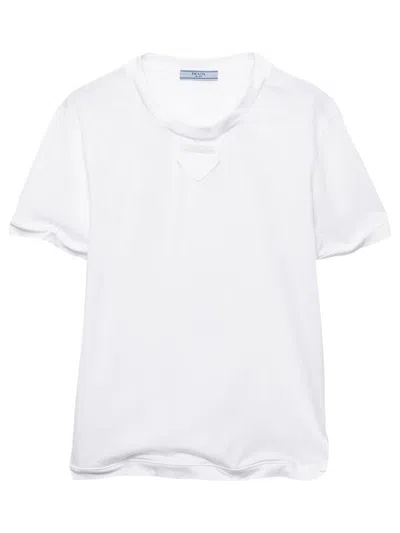 PRADA PRADA COTTON JERSEY T-SHIRT WITH SHAPEABLE HEM CLOTHING