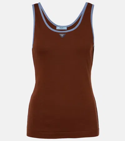 Prada Cotton Jersey Tank Top In Brown