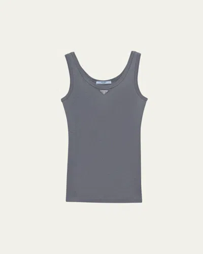 Prada Cotton Jersey Tank Top In Gray
