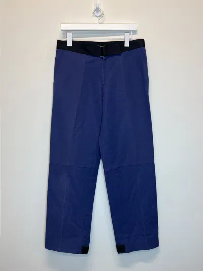 Pre-owned Prada Cotton Linen Belted Pants In Blue