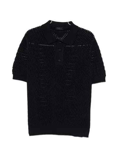 Prada Cotton Linen Polo Neck In Blue