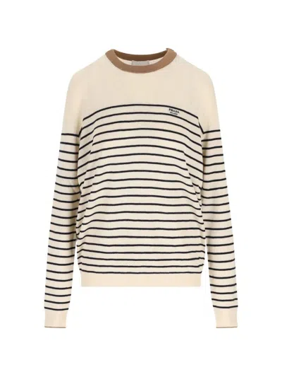 Prada Cotton Linen Round Neck In Neutral