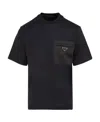 Prada Cotton T-shirt With Nylon Pocket In Black