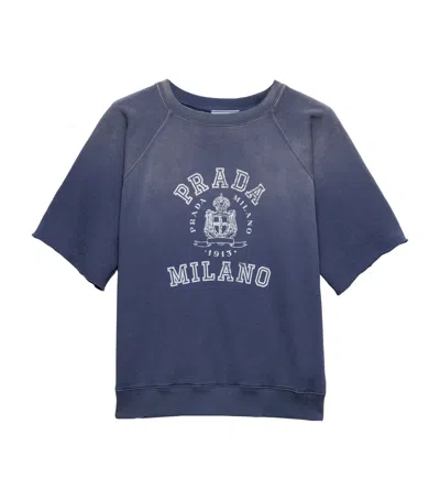 Prada Cotton Logo T-shirt In Blue