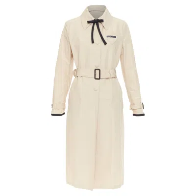 Pre-owned Prada Cotton Logo Tape Belted Trench Coat In Beige