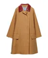 Prada Cotton Overcoat With Contrast Collar And Front Pockets In Brown