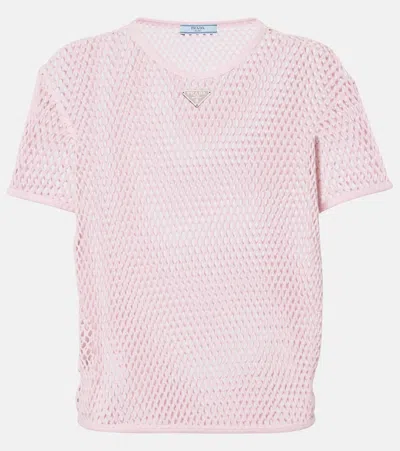 Prada T-shirt Aus Baumwoll-mesh In Pink