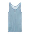 Prada Womens Light Blue Sleeveless Triangle-plaque Cotton Mesh Top