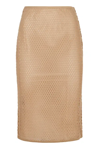 Prada Womens Orange Semi-sheer Mid-waist Silk-organza Midi Skirt In Beige