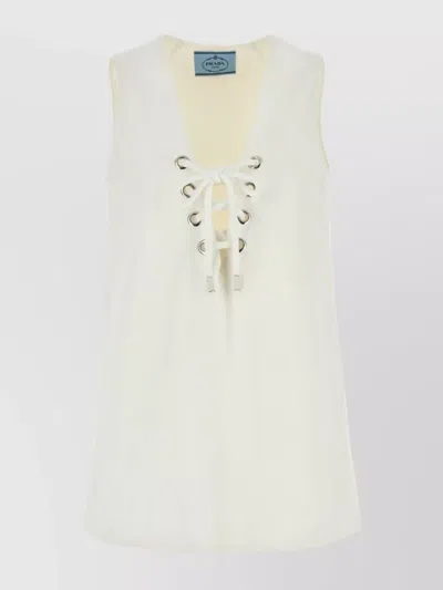 PRADA COTTON MINI DRESS FEATURING EYELET DETAILING
