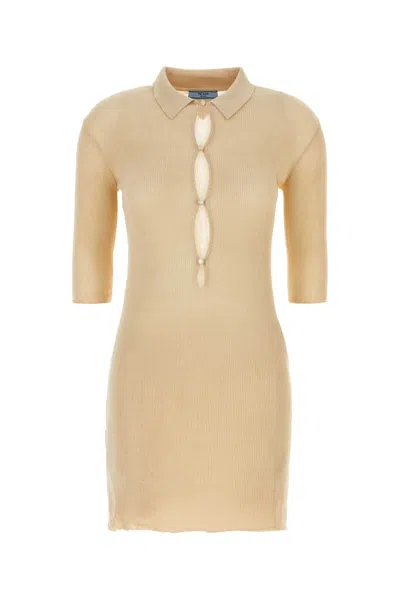 Prada Cotton Polo Dress Keyhole Detail In Brown