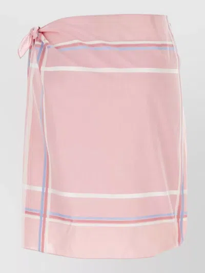 Prada Cotton Mini Skirt Tie Wrap Detail In Pink