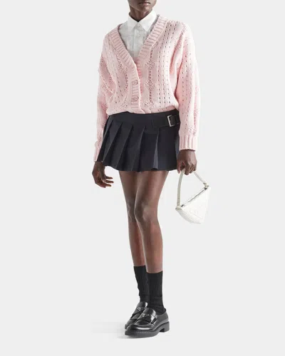 Prada Cotton Open-knit Pointelle Cardigan In Rosa