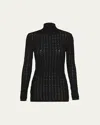 Prada Cotton Open-knit Turtleneck Sweater In Nero