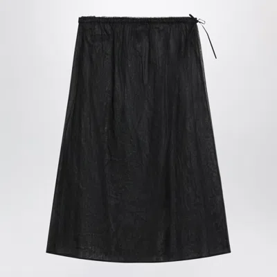 Prada Cotton Organdy Midi Skirt With Wrinkled Flare In Black