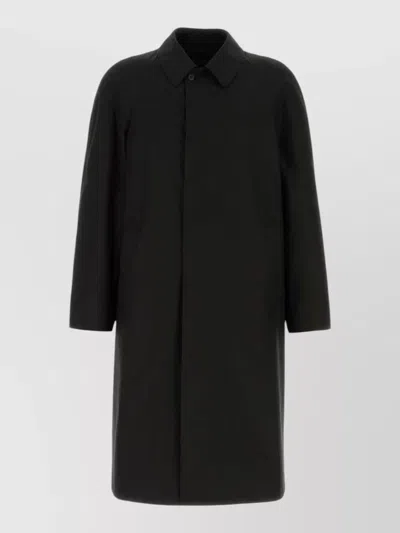 Prada Cotton Overcoat Buttoned Cuffs Raglan Sleeves In Black