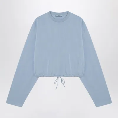 Prada Cotton Oversized Sweater With Elastic Hem Drawstring In Blue