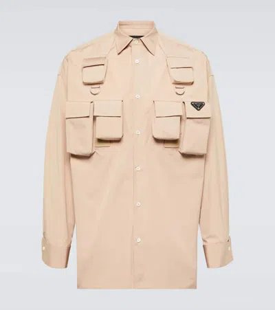 Prada Cotton Oxford Shirt In Beige