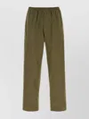 Prada Cotton Pant With Elastic Waistband And Back Pockets In Green