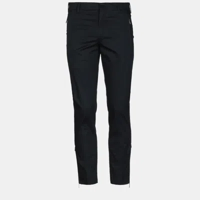 Pre-owned Prada Cotton Trousers 44 In Black