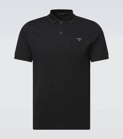 Prada Cotton Pique Polo Shirt In Black