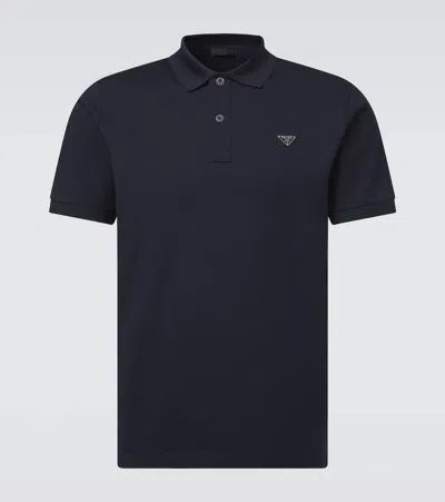 Prada Cotton Piqué Polo Shirt In Blue