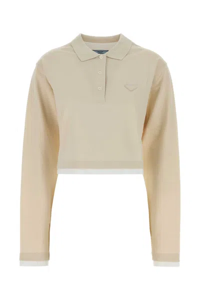 Prada Cotton Piquet Polo Shirt In Beige O Tan