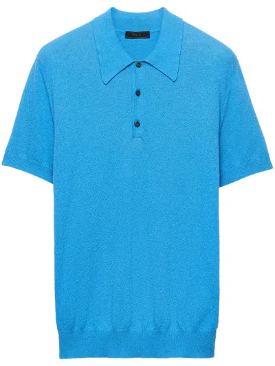 Prada Cotton Polo Shirt In Sapphire Blue