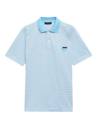 Prada Embroidered Piquet Polo Shirt In Blue